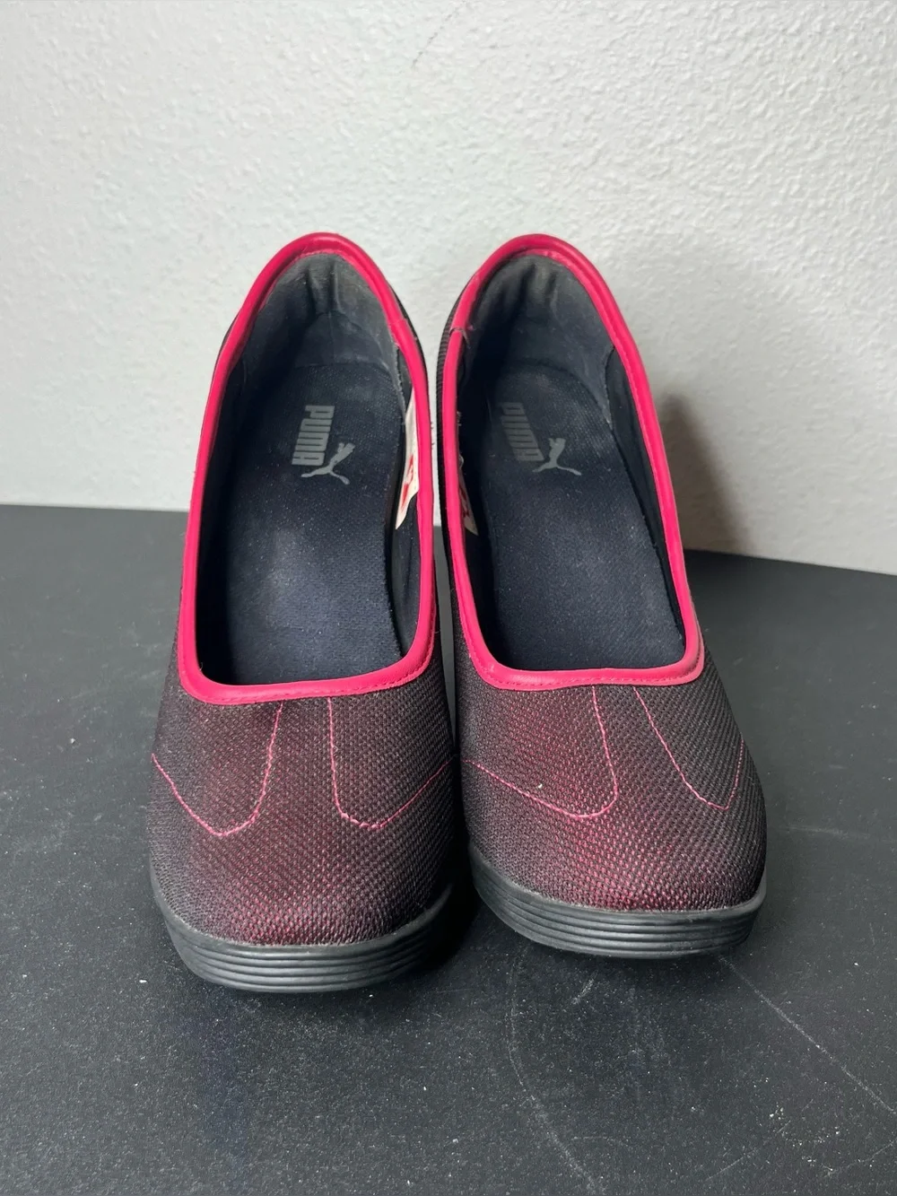 Y2K Puma Black Pink Mesh Sporty Wedges Size 8